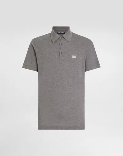 Dolce & Gabbana Cotton Polo-shirt With Branded Tag In Grey