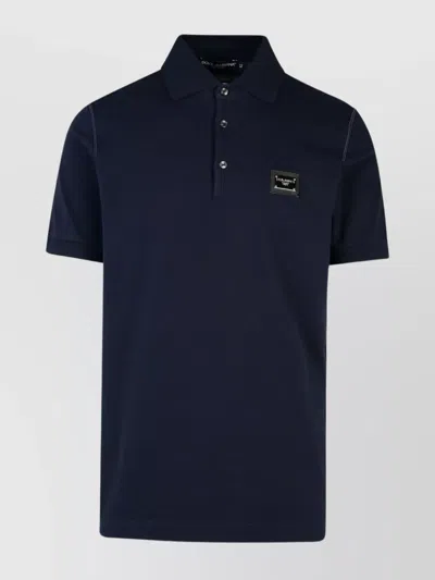 Dolce & Gabbana Cotton Polo Shirt With Buttoned Collar And Ribbed Accents In Blue