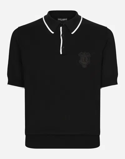 Dolce & Gabbana Heraldic Dg Logo Patch Polo T-shirt In Black