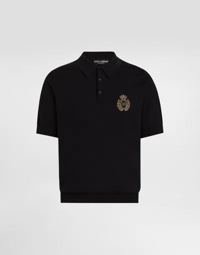 Dolce & Gabbana Cotton Polo-shirt With Heraldic Patch In Blue