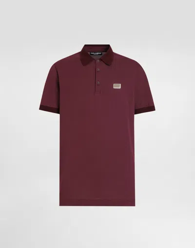 Dolce & Gabbana Cotton Polo-shirt With Logo Tag In Bordeaux