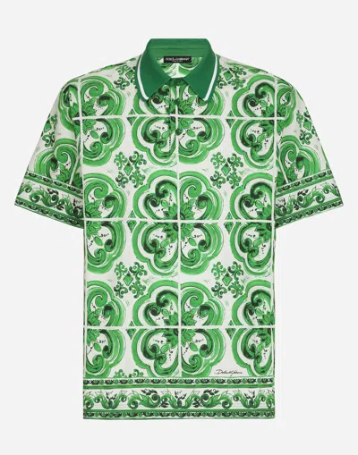 Dolce & Gabbana Majolica-print Cotton Polo Shirt In Green