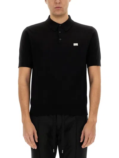 Dolce & Gabbana Cotton Polo-shirt With Logo Tag For Men In Black