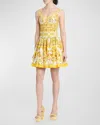 Dolce & Gabbana Maiolica Printed Cropped Cotton-blend Poplin Corset Top In Yellow Prt
