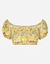 Dolce & Gabbana Cotton Poplin Crop Top With Majolica Print In Print