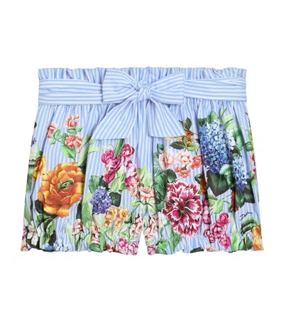 Dolce & Gabbana Kids' Cotton Poplin Floral Shorts In Blue
