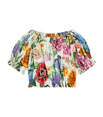 Dolce & Gabbana Kids' Cotton Poplin Floral Top In Multi