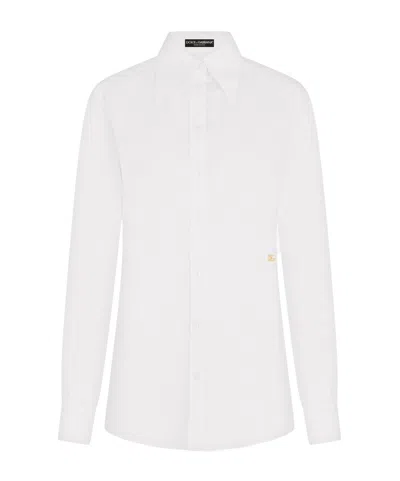 Dolce & Gabbana Cotton Poplin Longline Shirt In Brown