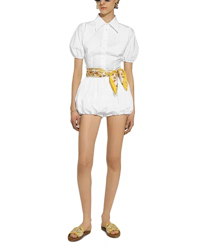 Dolce & Gabbana Cotton Poplin Puff Sleeve Shirt In White