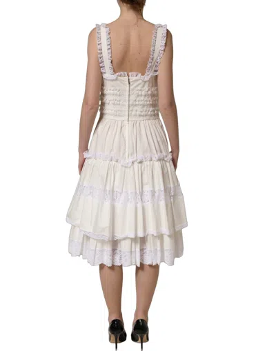 Dolce & Gabbana Cotton Poplin Ruffled Midi Dress In White