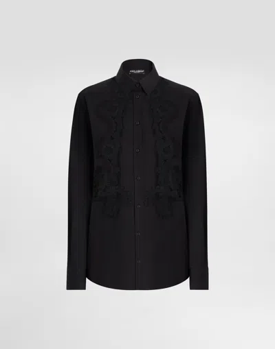 Dolce & Gabbana Cotton Poplin Shirt With Lace Inlay In Black