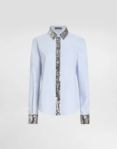 Dolce & Gabbana Cotton Poplin Shirt With Sequin Details In ブルー
