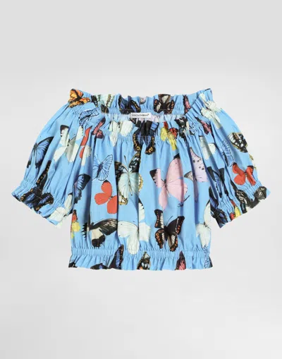 Dolce & Gabbana Cotton Poplin Top With Butterfly Print