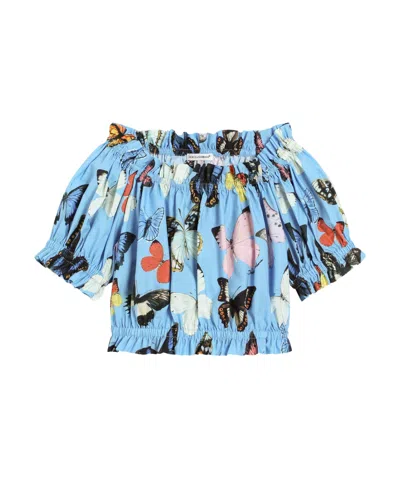 Dolce & Gabbana Cotton Poplin Top With Butterfly Print In Multi-color