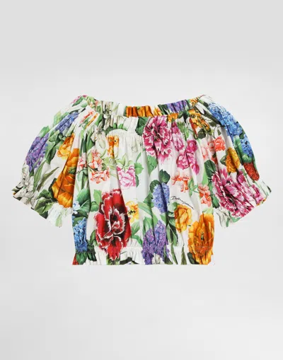 Dolce & Gabbana Top In Popeline Di Cotone Con Stampa Fiori