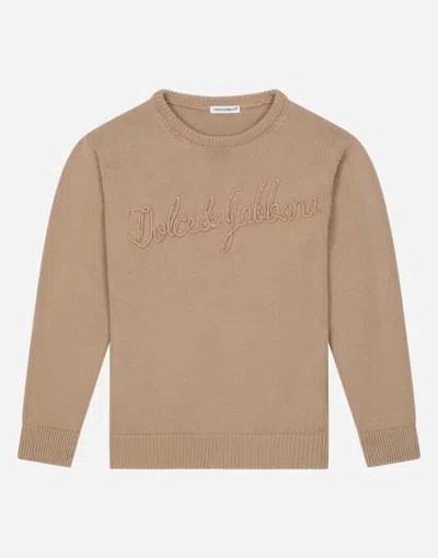 Dolce & Gabbana Kids' Pull Girocollo In Beige