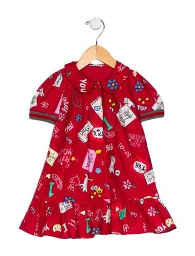 Pre-owned Dolce & Gabbana Babies' Cotton Red Patterned Short Sleeve Dress
