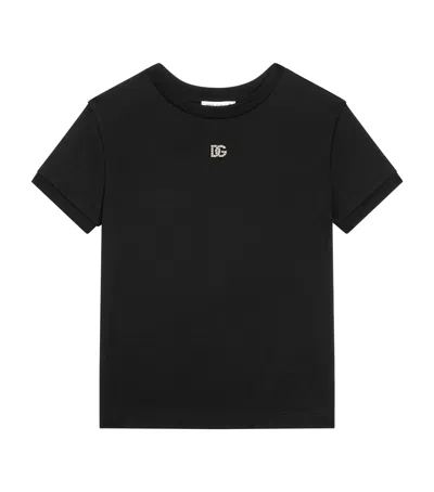 Dolce & Gabbana Kids' Cotton Rhinestone Logo T-shirt In Black