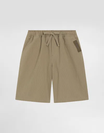 Dolce & Gabbana Kids' Cotton Seersucker Bermuda Shorts In Brown