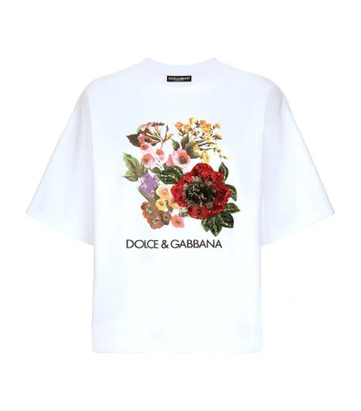 Dolce & Gabbana Cotton Sequinned-flower T-shirt In Multi