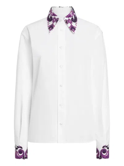 Dolce & Gabbana Women Cotton Shirt With Maiolica Print Details In White