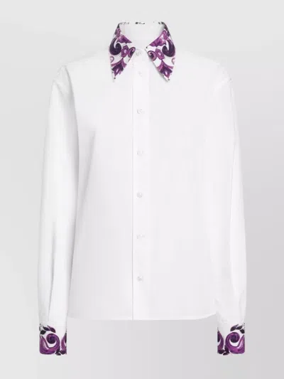 DOLCE & GABBANA COTTON SHIRT FEATURING MAIOLICA PRINT ACCENTS