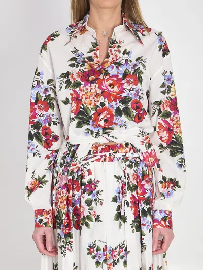 Dolce & Gabbana Cotton Shirt With A Bouquet Of Flowers Print Shirts White In Multi
