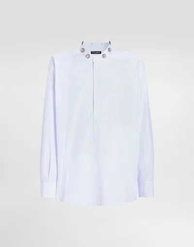 Dolce & Gabbana Cotton Shirt With Bejeweled Detailing In Blue
