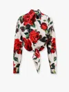 Dolce & Gabbana Cropped Tie-detailed Floral-print Cotton-poplin Shirt