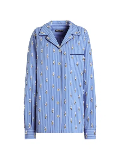 Dolce & Gabbana Cotton Shirt With Flower Embroidery In Multi