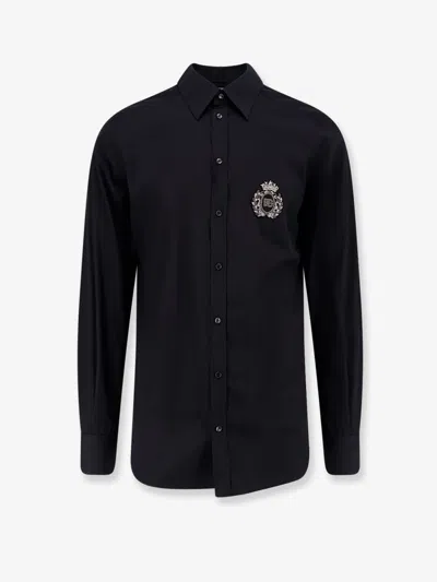 Dolce & Gabbana Cotton Shirt With Iconic Logo On The Front In Black