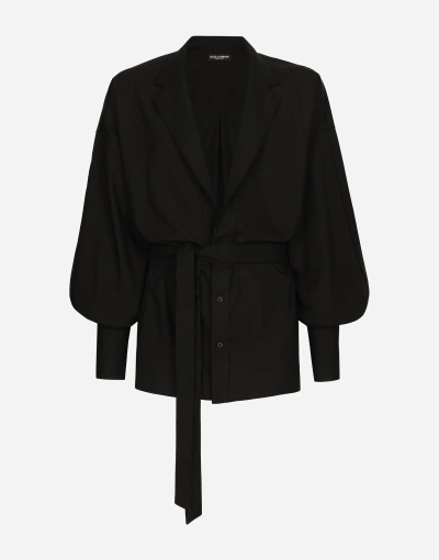 Dolce & Gabbana Cotton Shirt With Lapels And Jacket Collar In Black