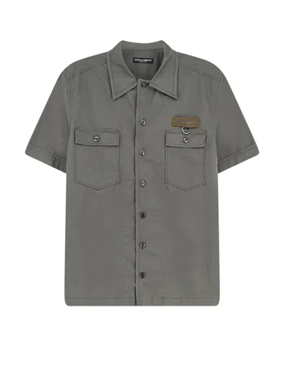 Dolce & Gabbana Cotton Shirt Regular Fit Short Sleeves In Gray