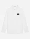 Dolce & Gabbana Cotton Shirt With Logo Tag In Blanco