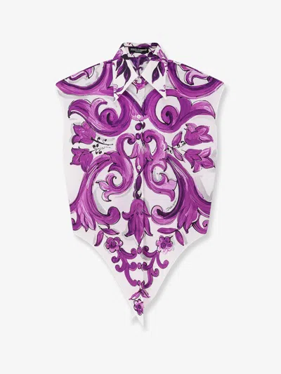 Dolce & Gabbana Cotton Shirt With Maiolica Print In Purple