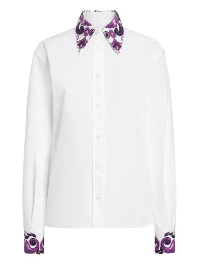 Dolce & Gabbana Cotton Shirt With Maiolica Print Details In White