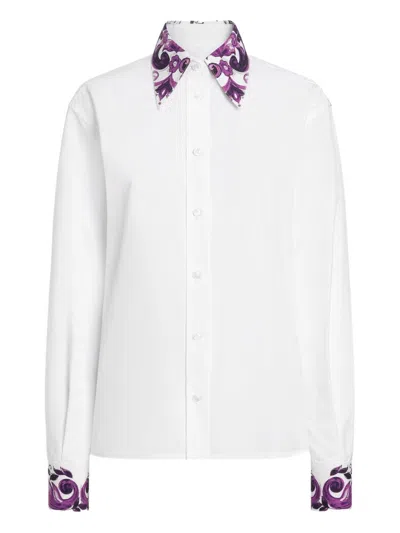 Dolce & Gabbana Cotton Shirt With Maiolica Print Details In White
