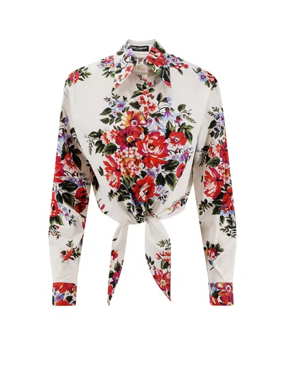 Dolce & Gabbana Cotton Shirt With A Bouquet Of Flowers Print Shirts White In Multi