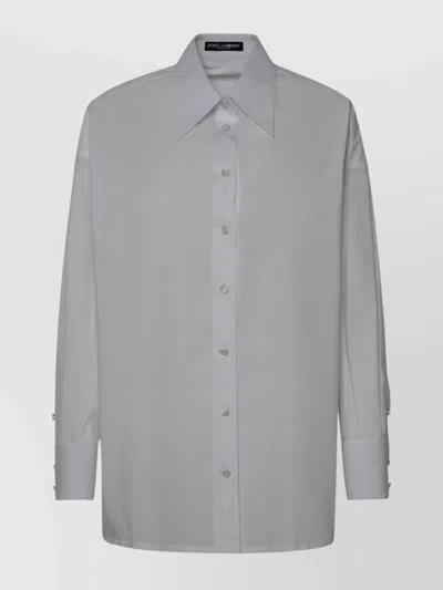 Dolce & Gabbana Cotton Shirt With Point Collar Detail In Gray