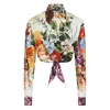 Dolce & Gabbana Multicolor Cropped Shirt With Tie Closure On The Front And All-over Floral Print In Cotton Woman