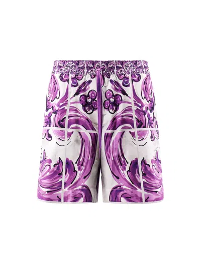 Dolce & Gabbana Cotton Shorts With Maiolica Print In Purple