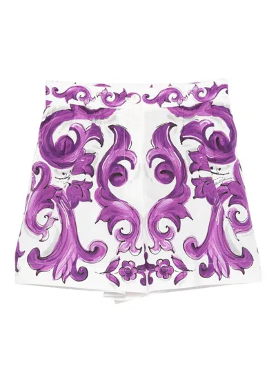 Dolce & Gabbana Cotton Shorts With Maiolica Print In Purple
