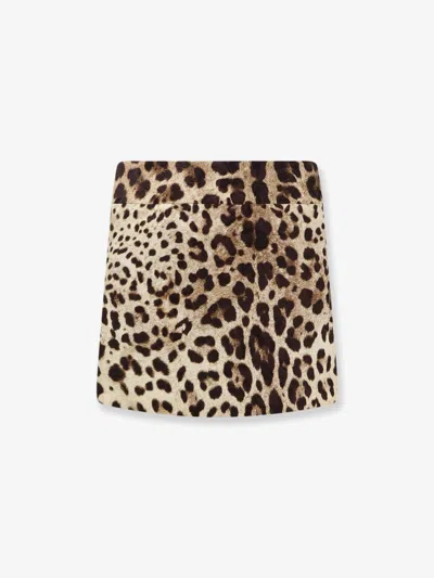 Dolce & Gabbana Cotton, Silk And Viscose Mini Skirt With Animal Motif In Multi