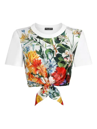 Dolce & Gabbana Cotton-silk Cropped T-shirt In White