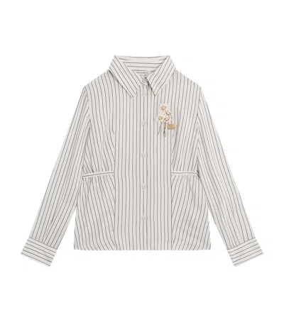 Dolce & Gabbana Kids' Cotton-silk Embroidered Pinstripe Shirt In White