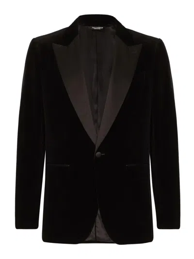 Dolce & Gabbana Black Velvet Single Breasted One Button Blazer