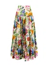 Dolce & Gabbana Long Flounced Skirt With Floral Print In Multicolour