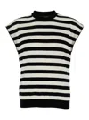 Dolce & Gabbana Black And White Sleeveless Top With Round Neck And All-over Strpied Motif In White