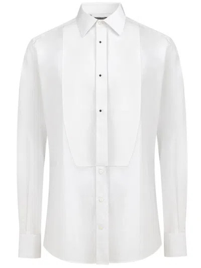 Dolce & Gabbana White Cotton Gold Collared Dress Bib Formal Shirt In Multi