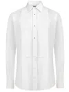 Dolce & Gabbana White Cotton Poplin Gold Tuxedo Shirt In White